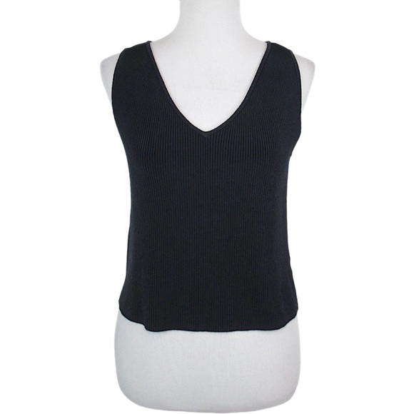 LINDA ALLARD x ELLEN TRACY Navy Cropped Ribbed V-Neck Tank Top Womens Size Large - Picture 11 of 12
